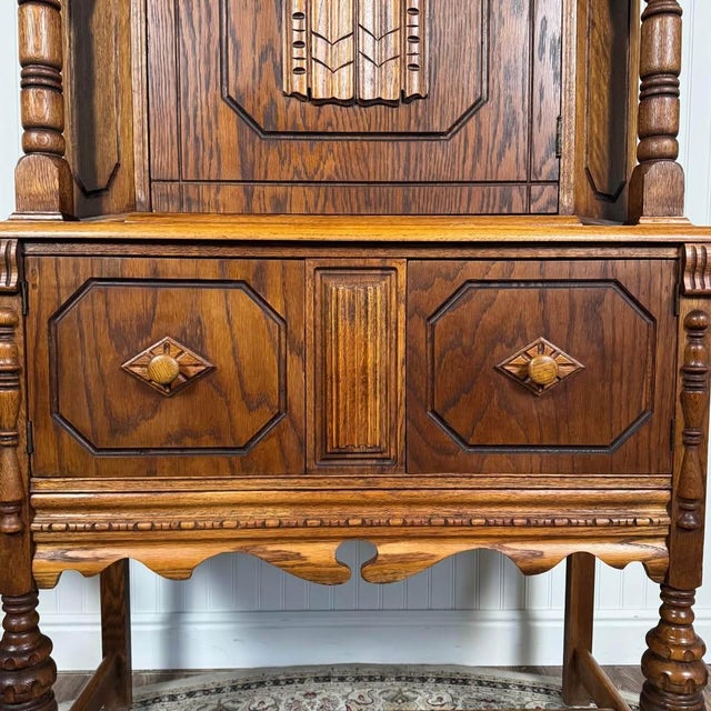 1920s Antique 1920s Jacobean Art Deco Oak Cabinet For Sale - Image 5 of 10