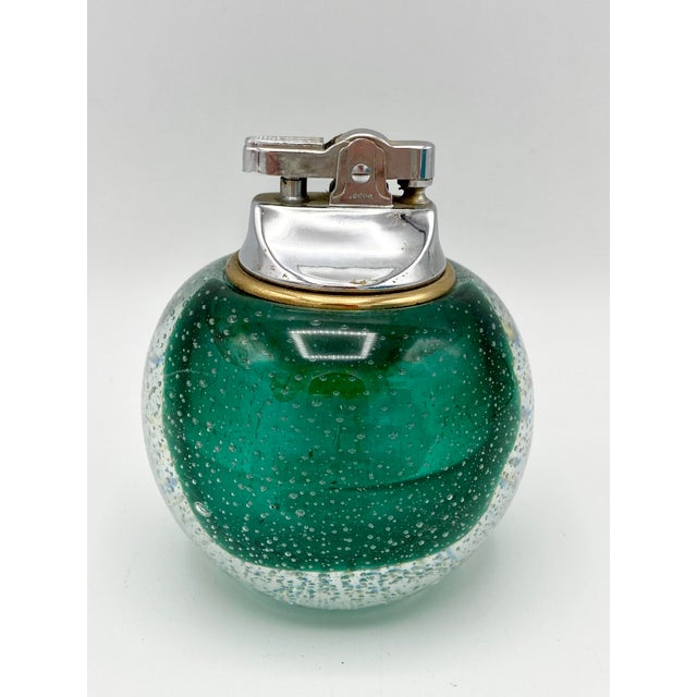1960s Mid Century Italian Murano Glass Emerald Green Table Lighter