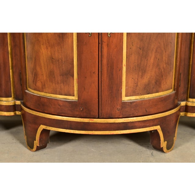 Baker Furniture Italian Provincial Carved Cherry Wood, Parcel Gilt, and Marble Top Demilune Sideboard or Bar Cabinet For Sale - Image 11 of 16