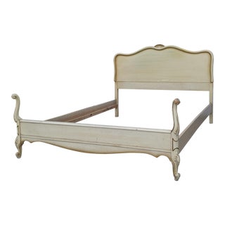 1960s Vintage French Provincial Full Sized Bedframe in Creamy Antique White For Sale