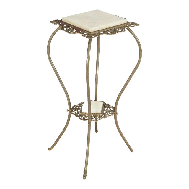 Antique Victorian Brass & Onyx Plant Stand, Circa 1890 For Sale