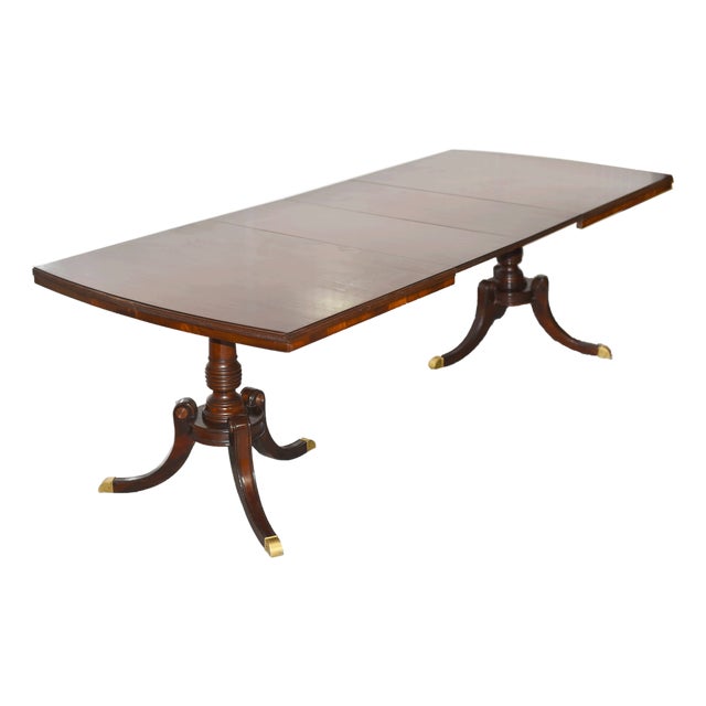 Vintage Georgian Mahogany Twin-Pedestal Dining Table With Extensions 96in For Sale