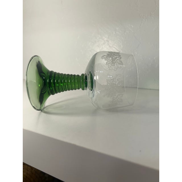 A fantastic set of 8 German Roemer glasses with deep green beehive stems.