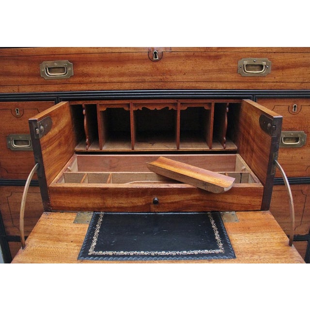 Brown Antique Camphor Wood Secretaire Military Chest, 1840 For Sale - Image 8 of 14