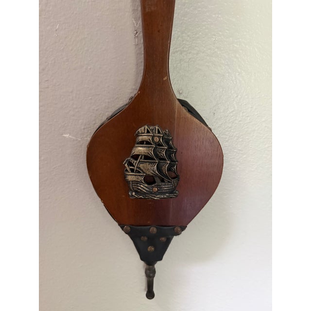 Vintage Nautical Wood Fireplace Bellows With Sailing Ship For Sale - Image 4 of 9