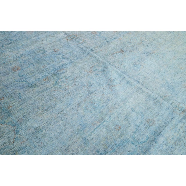 Blue Room Size Modern Ziegler Wool Rug in Blue With Floral Design For Sale - Image 8 of 9