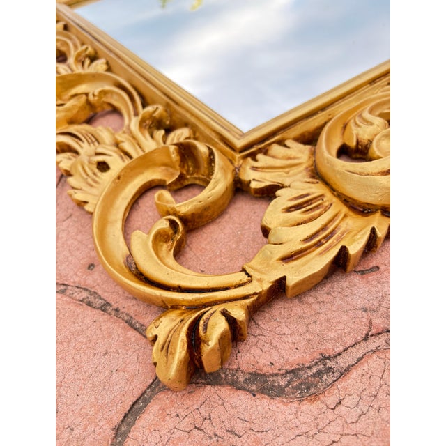 1960s Gold Wall Mirror With Carved Frame In Rococo Style For Sale - Image 5 of 9