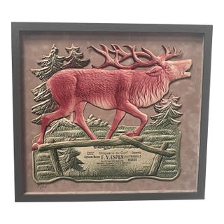 Elk 3 -D Artwork Marked 5/22 Vintage 1950's For Sale