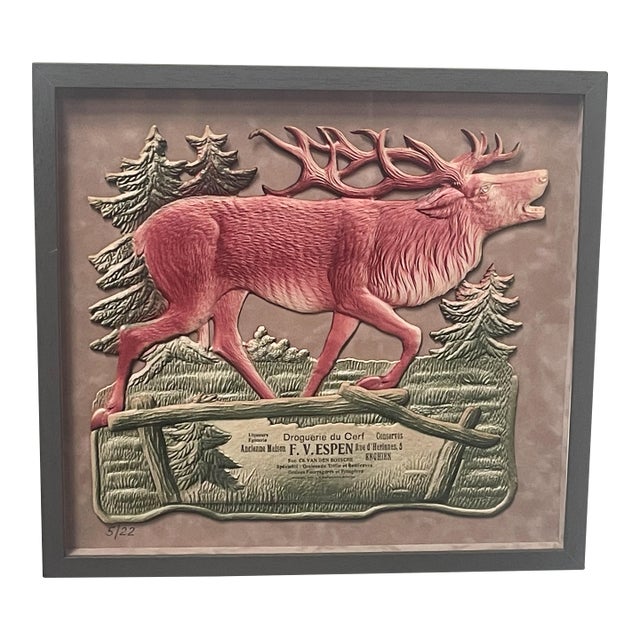 Elk 3 -D Artwork Marked 5/22 Vintage 1950's For Sale