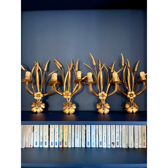 Metal ‘Wheat Sheaves’ Wall Sconces from Maison Charles, 1980s For Sale - Image 4 of 4