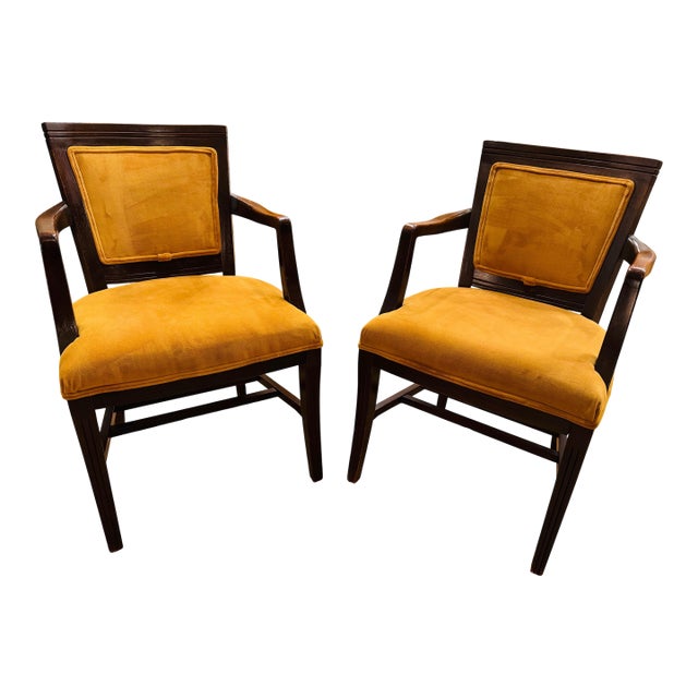 Mid 20th Century Mid-Century Modern Mahogany Upholstered Arm Chairs, a Pair For Sale