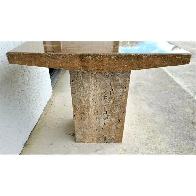 1970s Italian Walnut Travertine Marble Side End Table by Stone International For Sale - Image 5 of 9