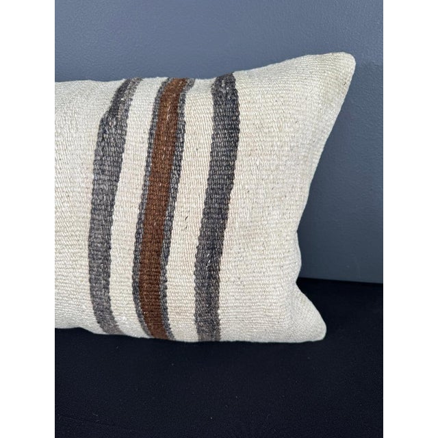 Turkish Hemp Pillow Cushion Natural Beige Brown Pillow Cushion Cover 16" x 24" For Sale - Image 4 of 4