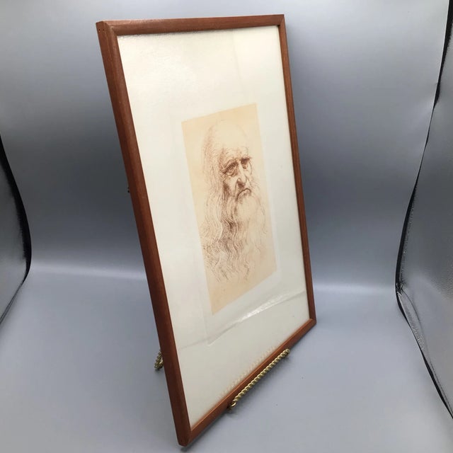 Leonardo Da Vinci Antique Framed - Early 20th Century Graphite Drawing Self Portrait For Sale In Sacramento - Image 6 of 12
