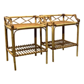 Bamboo Bedside Tables with Lower Shelf, Set of 2 For Sale