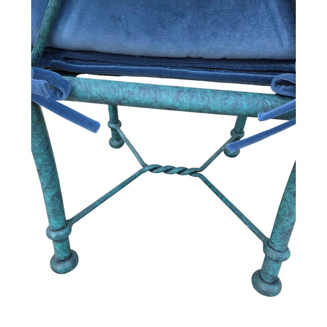 Metal 2 Vintage Pompeii Babylon Designer Side Chairs Twisted Aluminum Faux Verdigris For Sale - Image 7 of 14