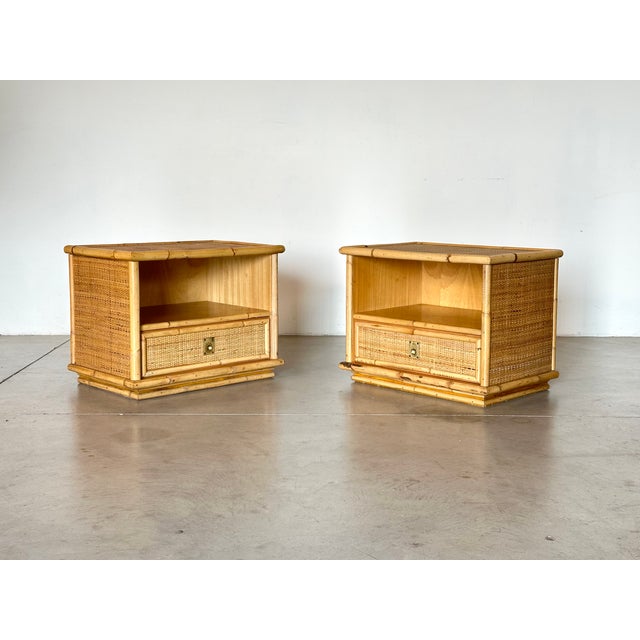 Light Yellow Wicker and Bamboo Nightstands by Dal Vera, 1970s, Set of 2 For Sale - Image 8 of 8