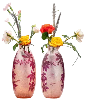 Acid Etched Enameled Cameo Glass Vases from Legras, 1920, Set of 2