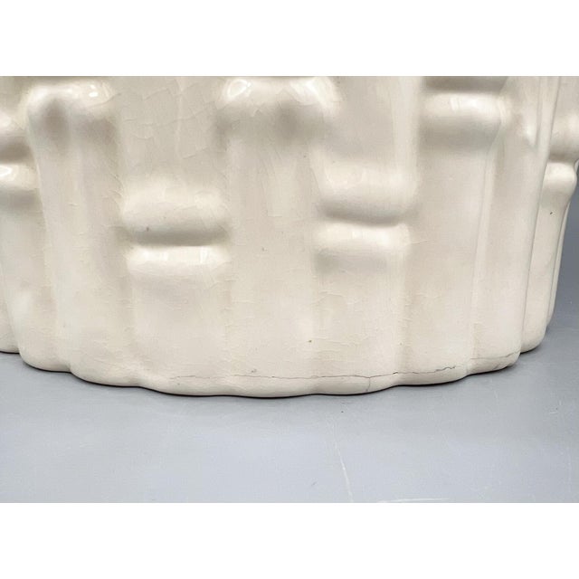 Vintage White Faux Bamboo Ceramic Umbrella Stand or Walking Stick Holder – Hollywood Regency / Coastal For Sale - Image 9 of 12