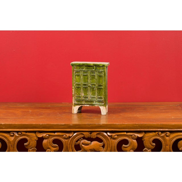 Early 21st Century Chinese Ming Dynasty Period Green Glazed Miniature Armoire with Bracket Feet For Sale In New York - Image 6 of 13