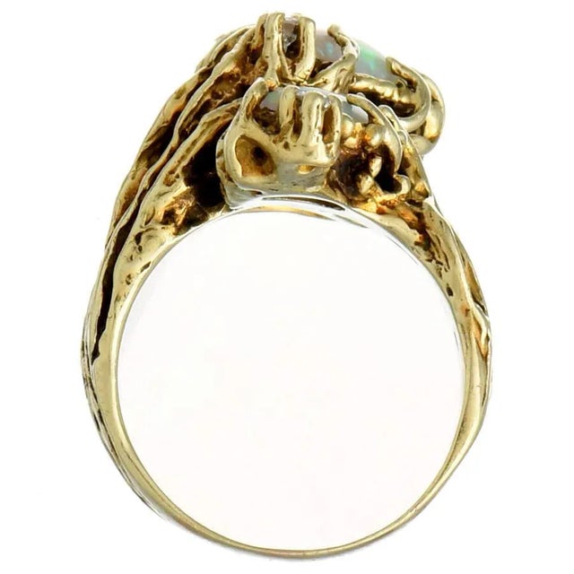 14KY Vintage Opal(3.86) & Diamond(0.12) Statement Ring, size 6.75 For Sale - Image 4 of 5