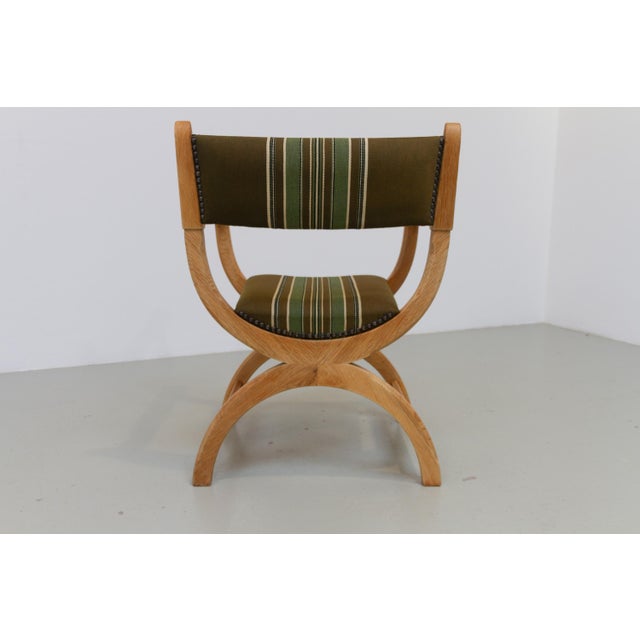 Danish Kurul Armchair in Oak and Striped Green Upholstery by Henning Kjærnulf, 1960s For Sale - Image 9 of 18
