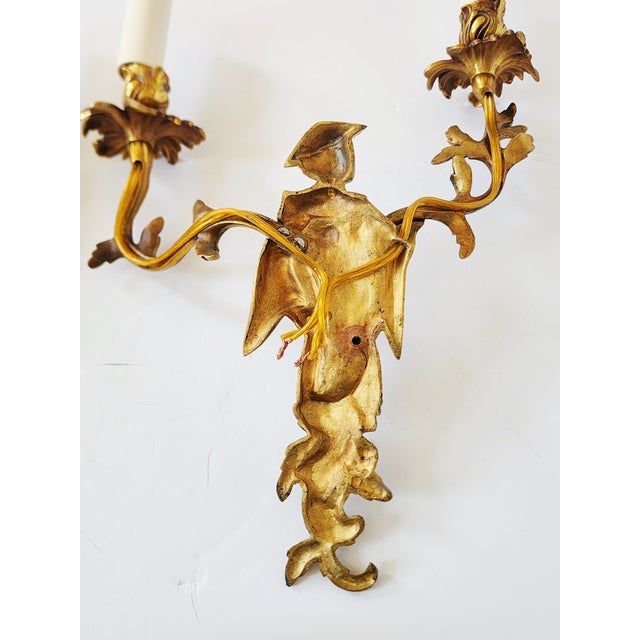Vintage Chinoiserie Dore Bronze Wall Sconces-a Pair For Sale - Image 15 of 16