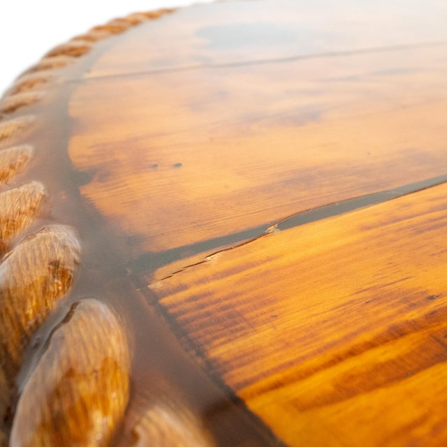 Vintage Knotty Pine Pedestal Table With Rope Edge Detail For Sale - Image 11 of 16
