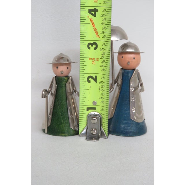 Pair of 2 Wood and Metal Folk Art Figurines Couple With Umbrella and Cane 4871b For Sale - Image 13 of 13