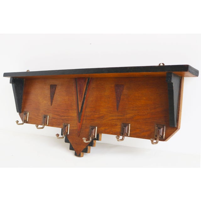 Black Vintage Dutch Art Deco Amsterdam School Coat Rack in Oak, 1920 For Sale - Image 8 of 8