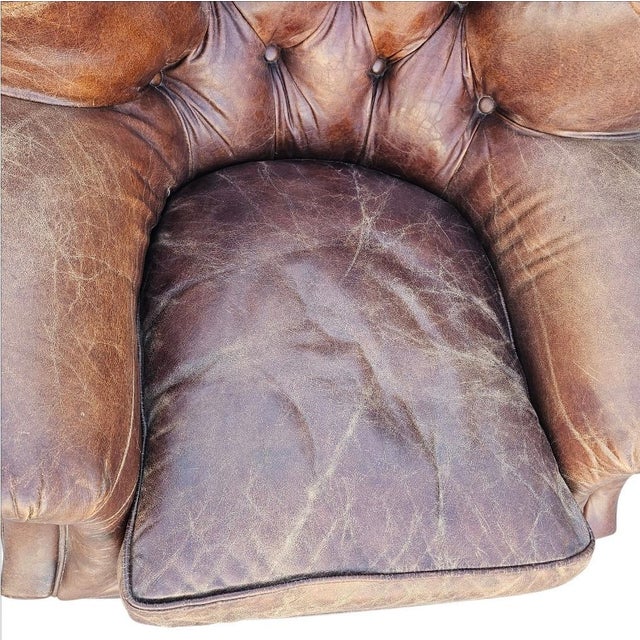 Wood Restoration Hardware Churchill Tufted Leather Armchair For Sale - Image 7 of 18