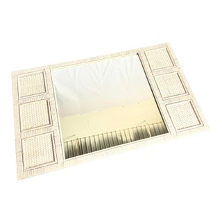 Boho Chic White Washed Wrapped Wicker Mirror For Sale