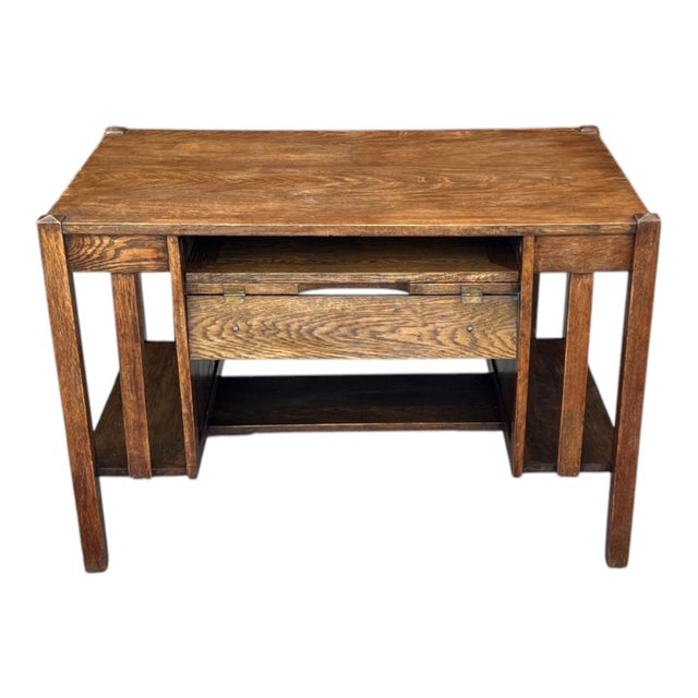 Mission Restored Antique Mission Oak Drop-Leaf Writing Desk, C. 1920s For Sale - Image 3 of 15