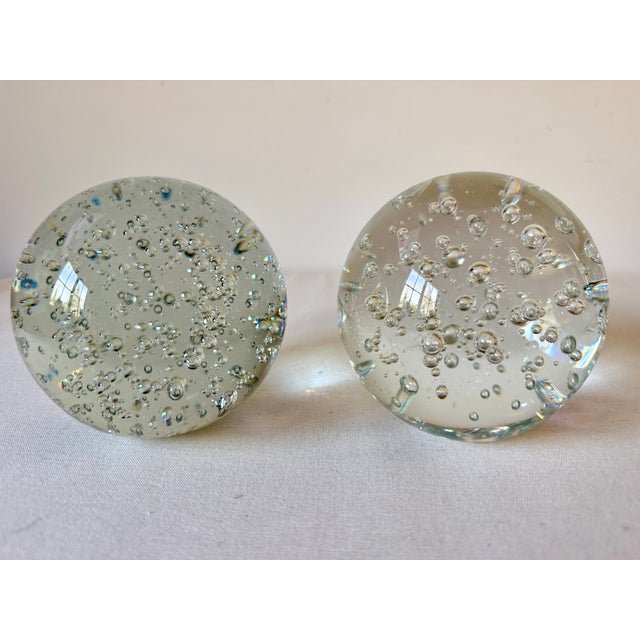 Pair of Controlled Bubble Bullicante Bookend Orbs, Murano Style For Sale - Image 9 of 9