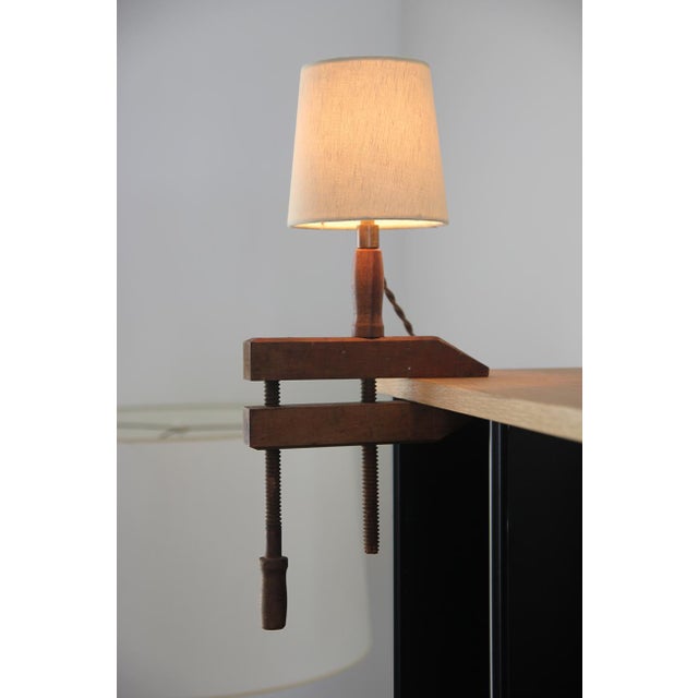 Wooden Handscrew Clamp Lamp With Shade by Understated Design Los Angeles For Sale - Image 11 of 13