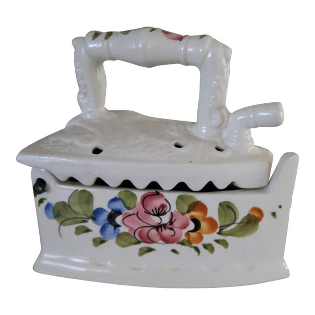 Vintage Italian Ceramic Iron Pomander Potpourri Box Hand Painted Made in Italy For Sale