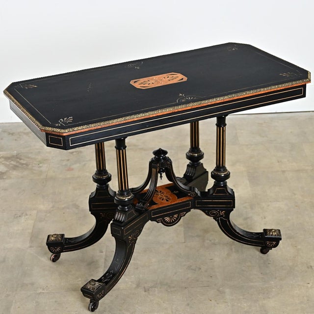 English 19th Century Victorian Ebonized and Inlay Center Table For Sale - Image 12 of 13