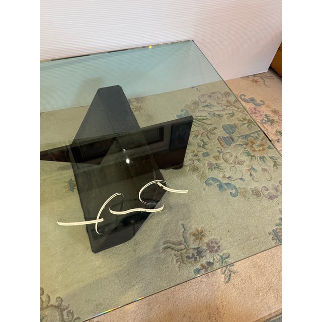Metal Postmodern Sculptural Glass Top Coffee Table For Sale - Image 7 of 12
