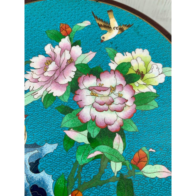 Chinoiserie Late 20th Century Rosewood Chinese Incense Table With an Intricate Botanical Themed Cloisonné Top For Sale - Image 3 of 12