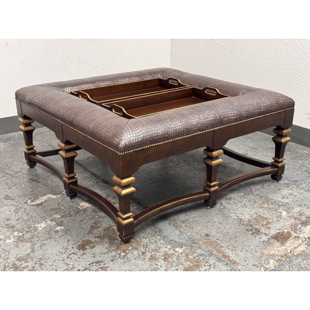 Traditional Century Furniture Napa Leather Tray Top Cocktail Ottoman For Sale - Image 3 of 12