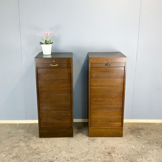 Vintage Roller Shutter Cabinet in Dark Oak, 1950s For Sale - Image 12 of 15