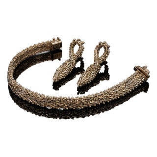 1970s Milor Sterling Silver Braided Bracelet and Earrings Set, 3 Pieces For Sale