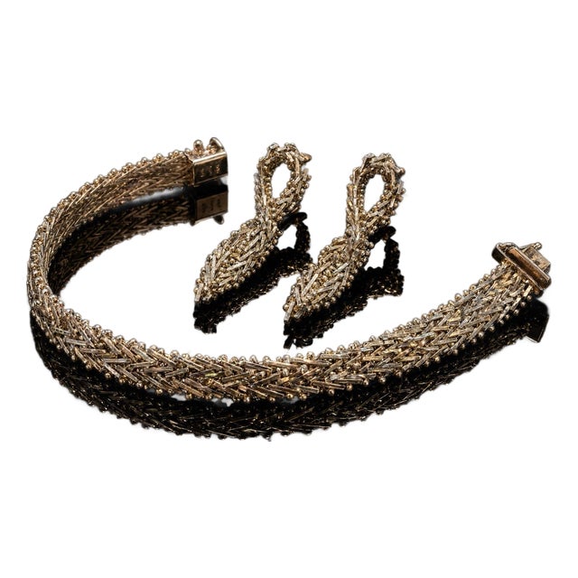 1970s Milor Sterling Silver Braided Bracelet and Earrings Set, 3 Pieces For Sale