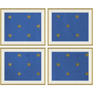 Etoile Blue Art Print Set in Whitewash and Gold Frame by Paule Marrot For Sale