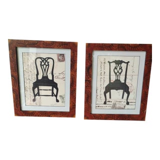 Pair of Custom Alison Shriver Design Framed Paper Cutting Silhouette Maitland Smith Chair. For Sale