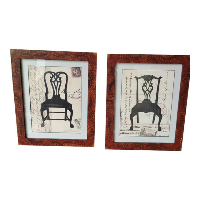 Pair of Custom Alison Shriver Design Framed Paper Cutting Silhouette Maitland Smith Chair. For Sale
