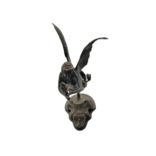 Winged Angel Statue Metal Goddess With Torch Sculpture Vintage Classic Decor For Sale - Image 9 of 9
