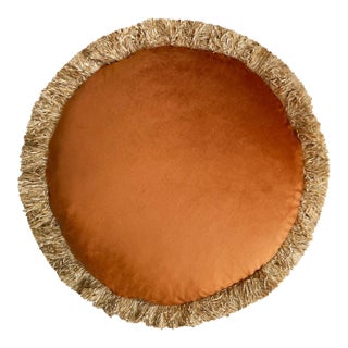 The Macaron, Fringed Velvet Circle Pillow, Caramel For Sale