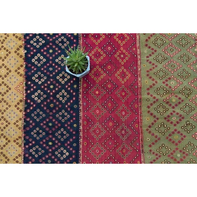 Tribal 1850s Antique Cecim Textile Floor Covering Allover Multi-Color Wool Handwoven Rug - 5’6” x 9’7” For Sale - Image 3 of 11