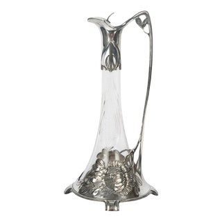 Art Nouveau Crystal and Silver-Plated Claret Jug from Orivit, 1900s For Sale